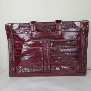 Vtg Eelskin Oxblood Slim Briefcase Document Holder Bag Top Handles Academia